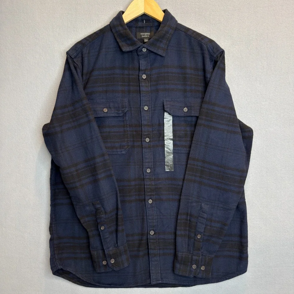 Banana Republic Heavyweight Flannel Shirt Mens Large Blue Black Standard Fit